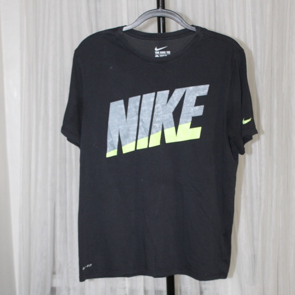 The Nike Tee JustNike Dri-FIT Logo Tee – Black with Gradient Text.  Sz. L - Picture 1 of 5